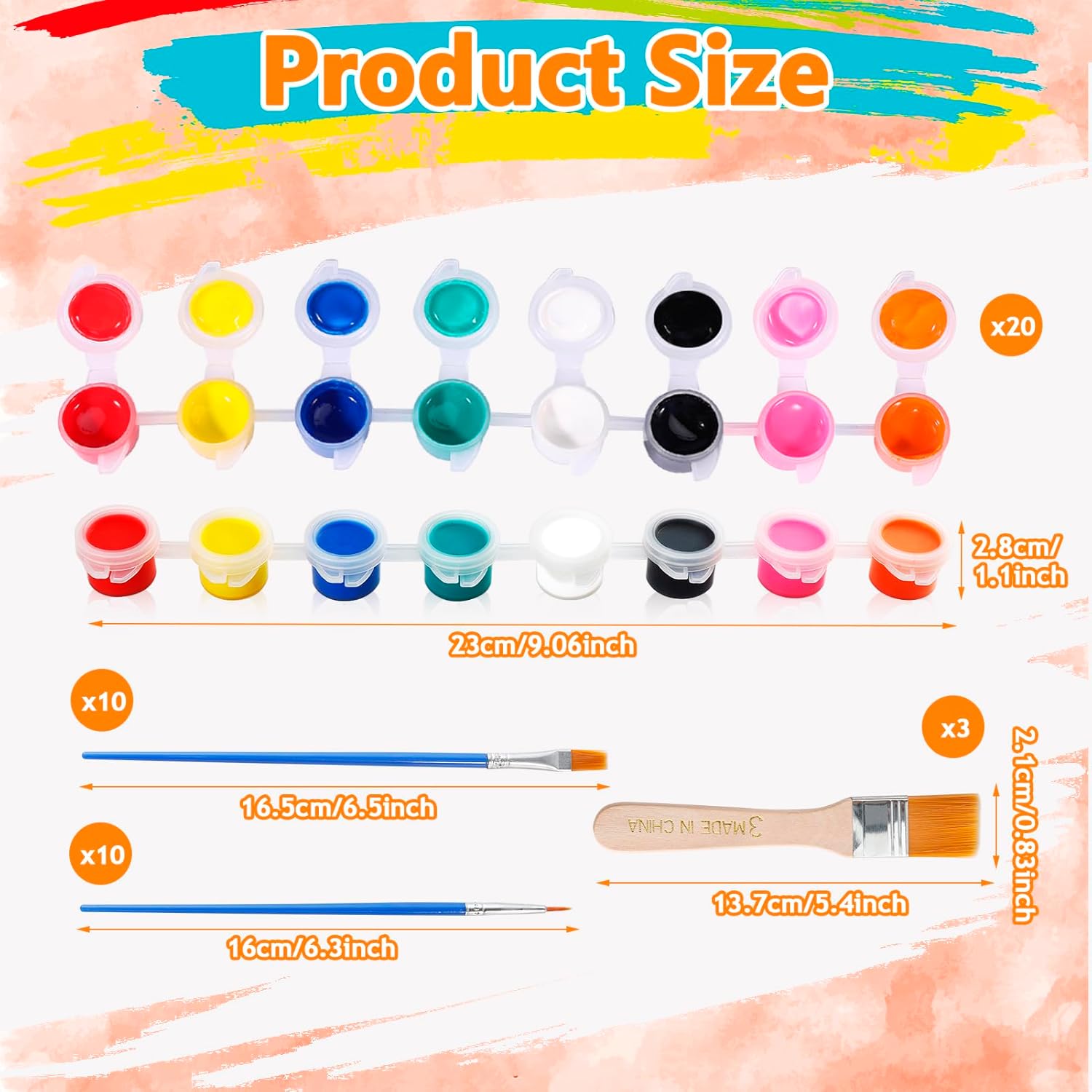 20 Pack Mini Acrylic Paint Sets,8 Colors Filled Paints With 23 Brushes,Acrylic Paint Strips For Art Craft Painting,Washable Paints Set For Home Birthday Party Diy Favors