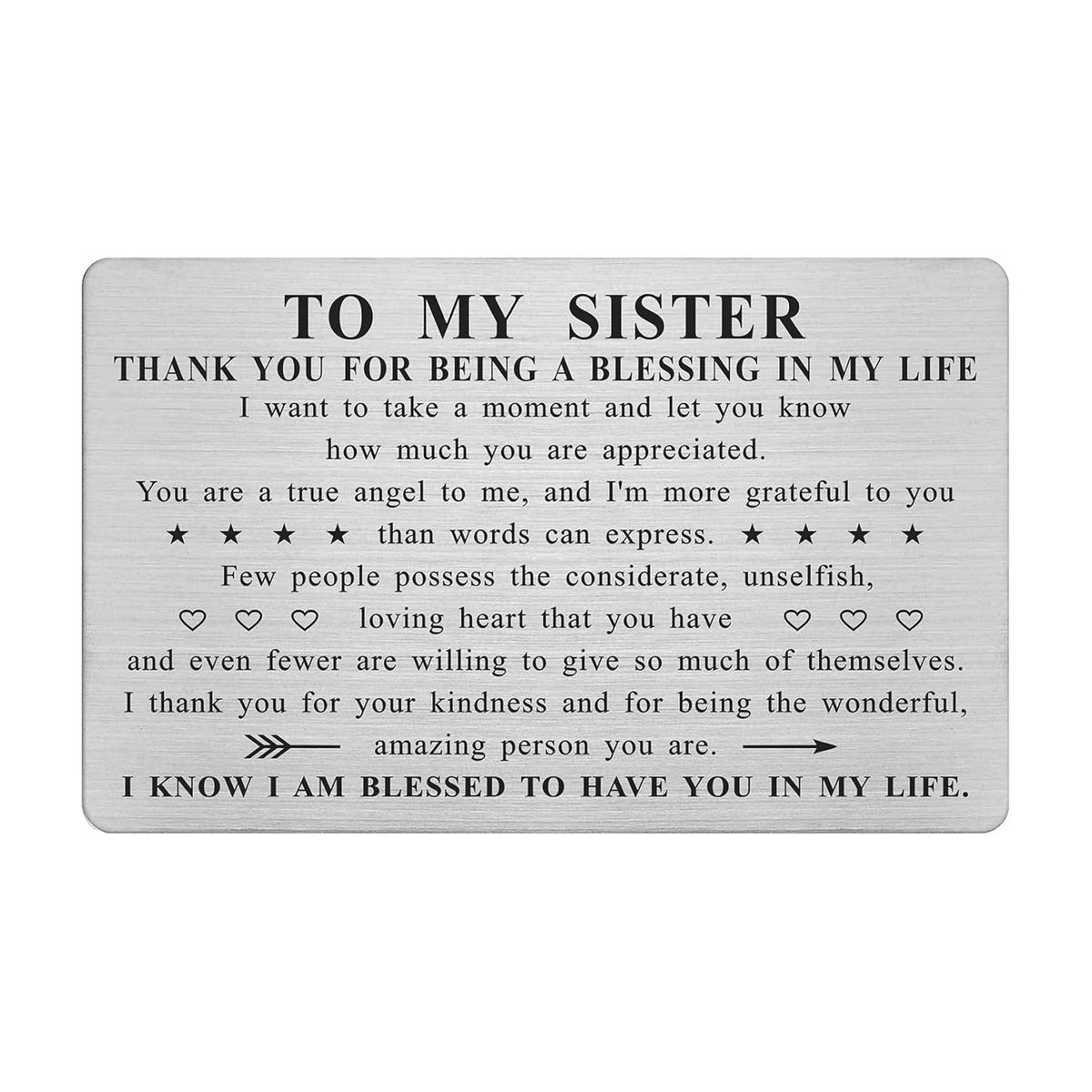 Sister Valentines Gifts - Sister Appreciation Wallet Card Insert - Valentine'S Day & Birthday Gifts