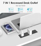 Recessed Power Strip Flush Mounted Drawer Outlet 4 Outlets USB-C 6FT Cord