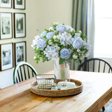 Artificial Peonies Fake Flowers, White Pink Silk Peony Bouquet 4 Bundles With Eucalyptus Leaves For Farmhouse Home Boho Wedding Table Centerpiece Decoration (Blue)