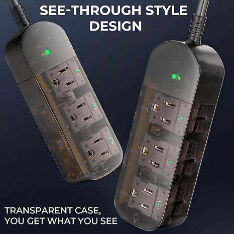 Outdoor Weatherproof Power Strip 3 Outlets 5FT Cord IPX6 Waterproof 1625W