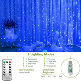 300 LED Blue Curtain Fairy Lights 9.8FT x 9.8FT Twinkle String Lights with Remote Control 8 Lighting Modes for Bedroom Wedding Party Indoor Outdoor Decor