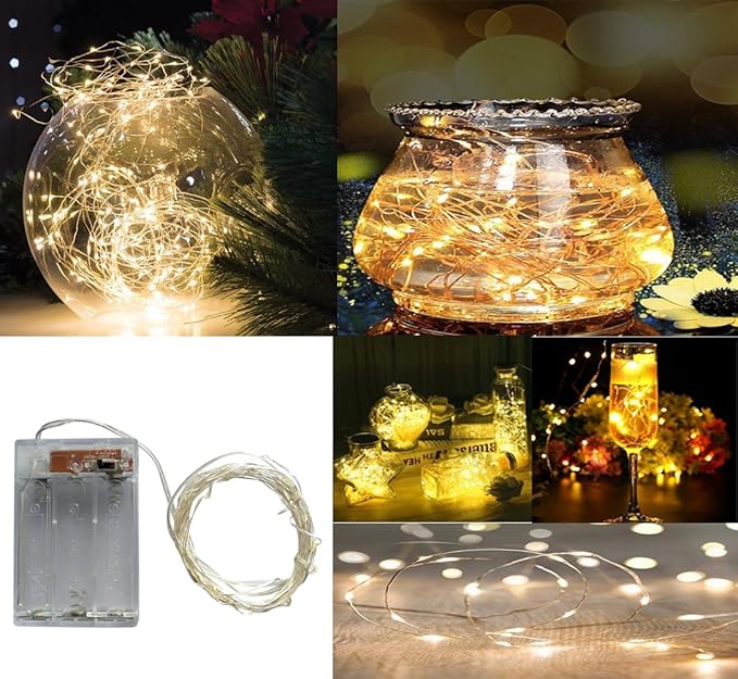 2 Pack 20 LED Fairy Lights Battery Operated 6.6FT Silver Wire Warm White Twinkle String Lights 2 Mode Mini Lights for Bedroom Christmas Party Decor