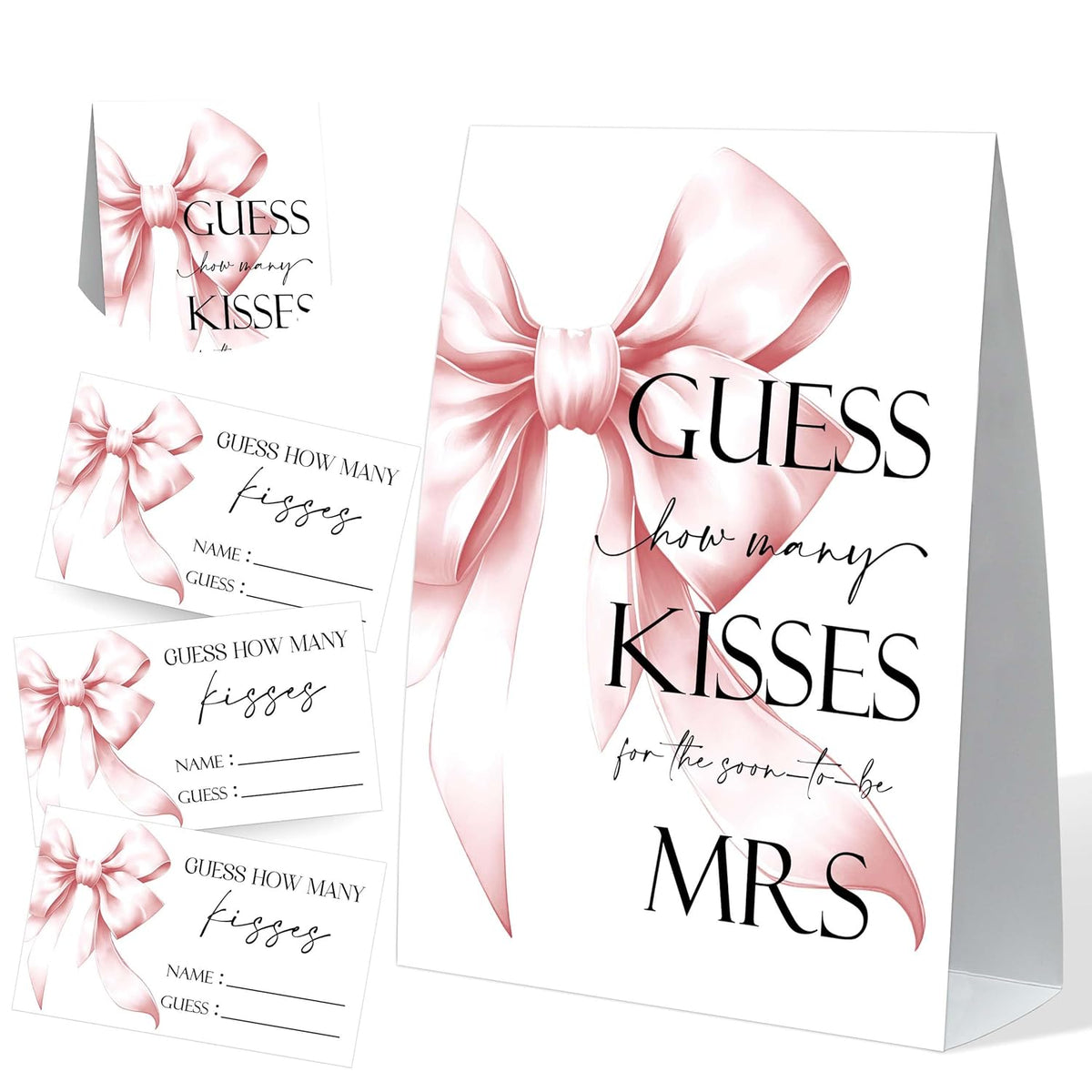How Many Kisses Bridal Shower Game, Pink Bow Bridal Shower Sign And 50 Cards, Wedding Games For Reception, Engagement Party Games, Wedding Party Decorations, Newlyweds Gifts For Couples,1