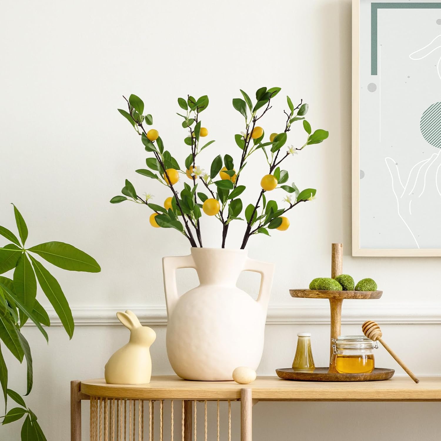 Artificial Lemon Branches?4Pcs Of 27 Inch, Realistic Green Leaves And Yellow Lemon Fruit, Spring Summer Decoration Plants, Kitchen Decor Plant, Home Decor Plants?Greenery Stems