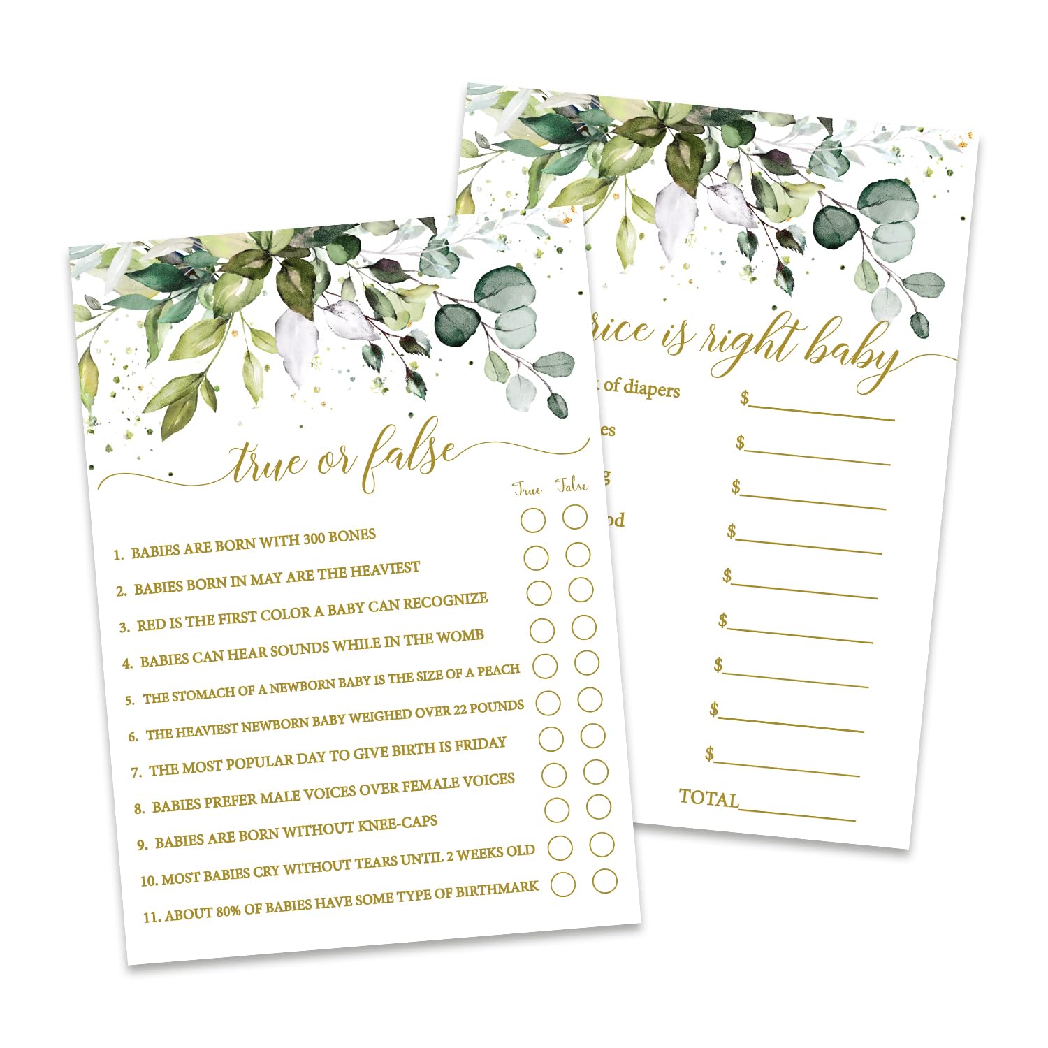 Baby Shower Games Gender Neutral, 50 Price Is Right, 50 True Or False Trivia, Greenery Sage Eucalyptus, 2 Games Double Sided Gender Reveal Games For Guests, Baby Shower Party Supplies