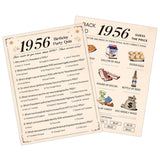 70Th Birthday Party Games, 1956 Quiz & Guess The Price Game Cards, 70Th Birthday Party Supplies For Men Women, Pack Of 30 Cards