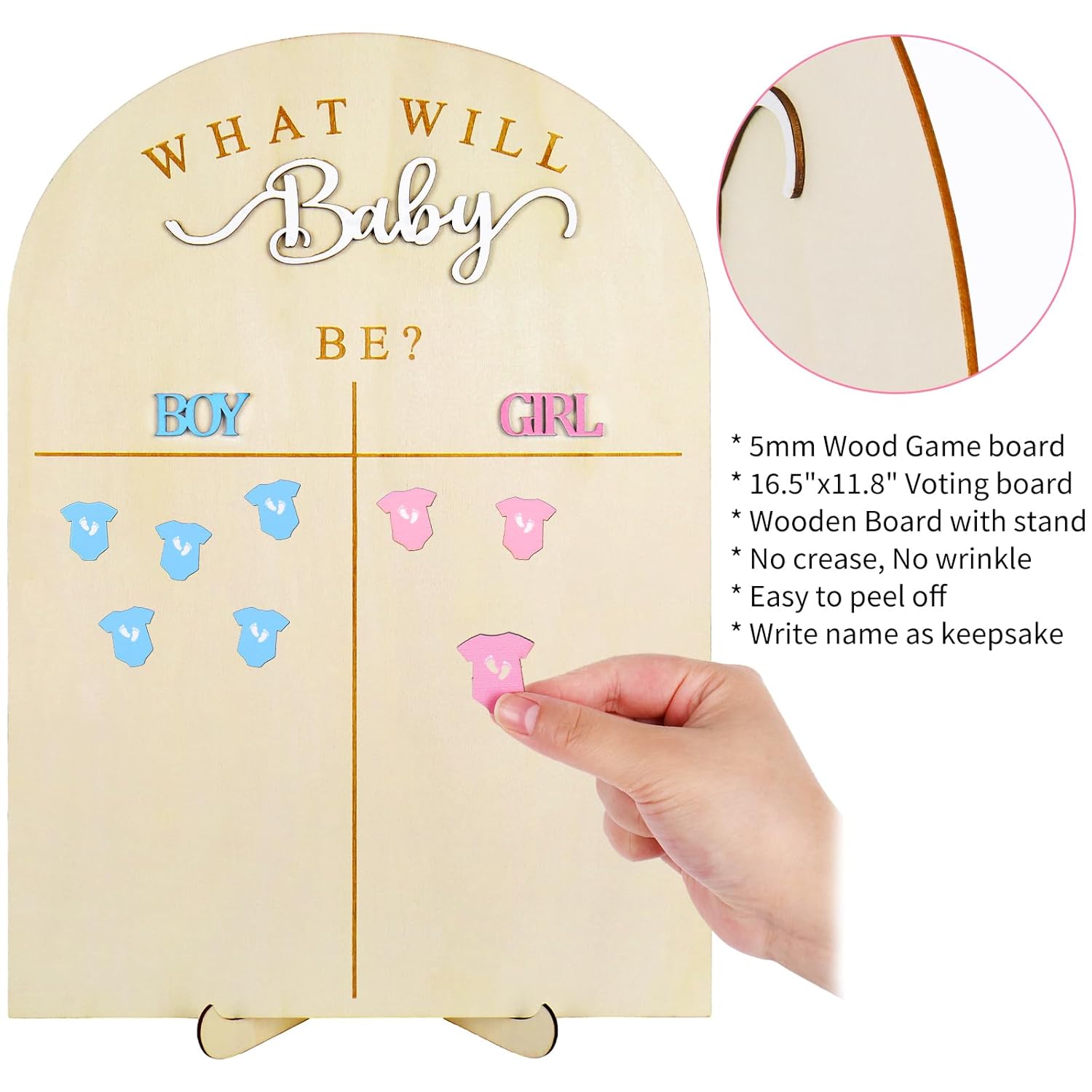 Gender Reveal Voting Board With Stand Gender Guessing Wooden Sign What Will Baby Be Girl Or Boy Display Board With Pink Blue Baby Clothes Stickers For Party Game Decor