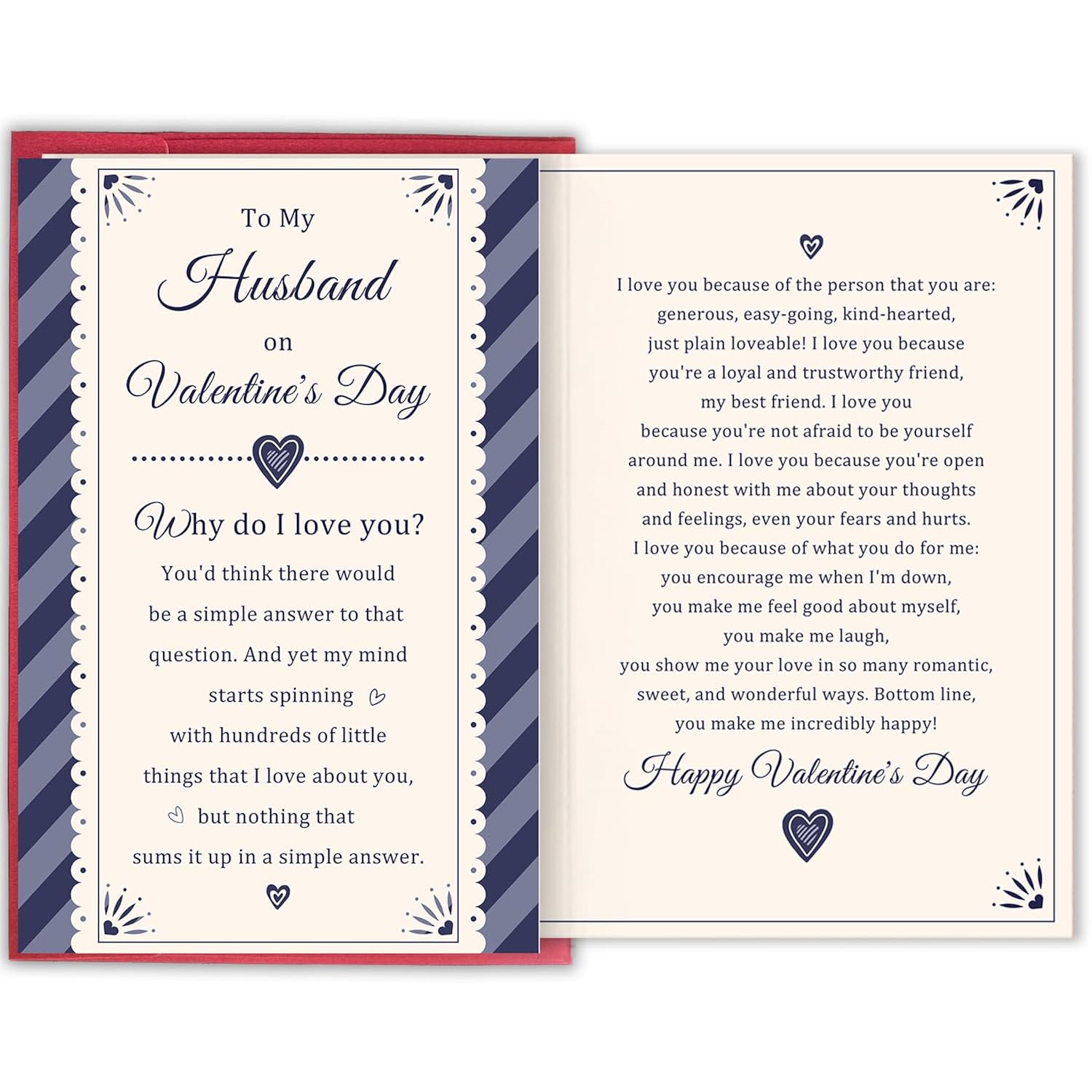 Sweet Valentine'S Day Card For Husband, Romantic Valentines Gift From Wife, Heartfelt Love Poem Greeting Card, To My Husband On Valentine'S Day