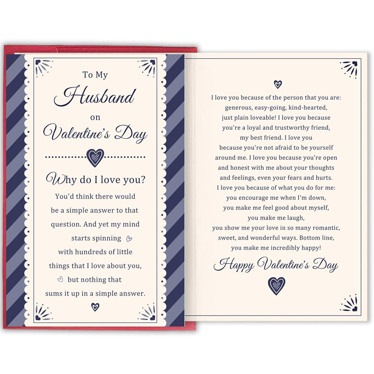 Sweet Valentine'S Day Card For Husband, Romantic Valentines Gift From Wife, Heartfelt Love Poem Greeting Card, To My Husband On Valentine'S Day