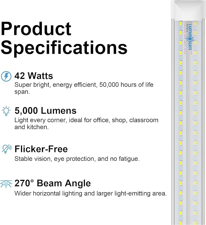 20 Pack 6FT LED Shop Light Fixtures 42W 5000LM 6000K V Shaped Linkable Plug and Play Tube Lights