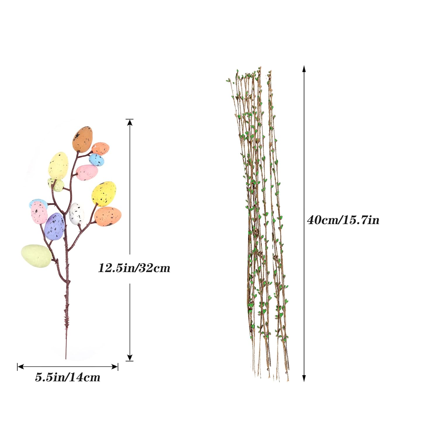 Artificial Easter Spray Vine With Pastel Easter Eggs And Berries- Decorative Spring Floral Stems-Easter Egg Twig Branches For Floral Arrangement-Centerpiece Wreath Decoration (26 Pcs)