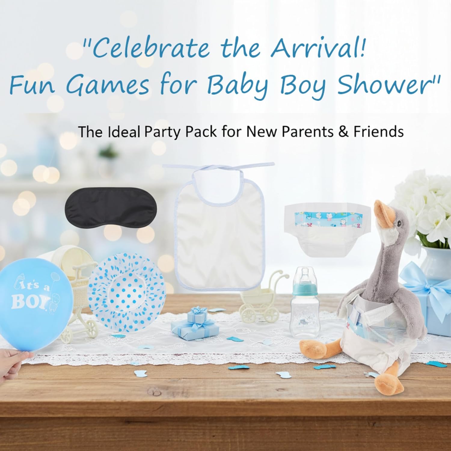 48 Pcs Group Game Set For Showers, Blue Goose Blindfolded Changing Game With Animals Doll & Blind Folds, Fun Diaper Change Party Supplies For Adults