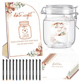 76 Pcs Bridal Shower Decor Including Date Night Game For The Newlyweds Wedding Date Night Game Sign With Holder 60 Cards 12 Pens 2 Stickers Wedding Wish Jar For Guest Party (Boho Style)