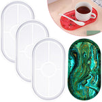 Oval Rolling Resin Tray Mold Silicone Resin Epoxy Casting With Edges Creative Jewelry Making Mold Holder Container Plates For Diy Craft Office Home Decor Supplies(3 Pieces)