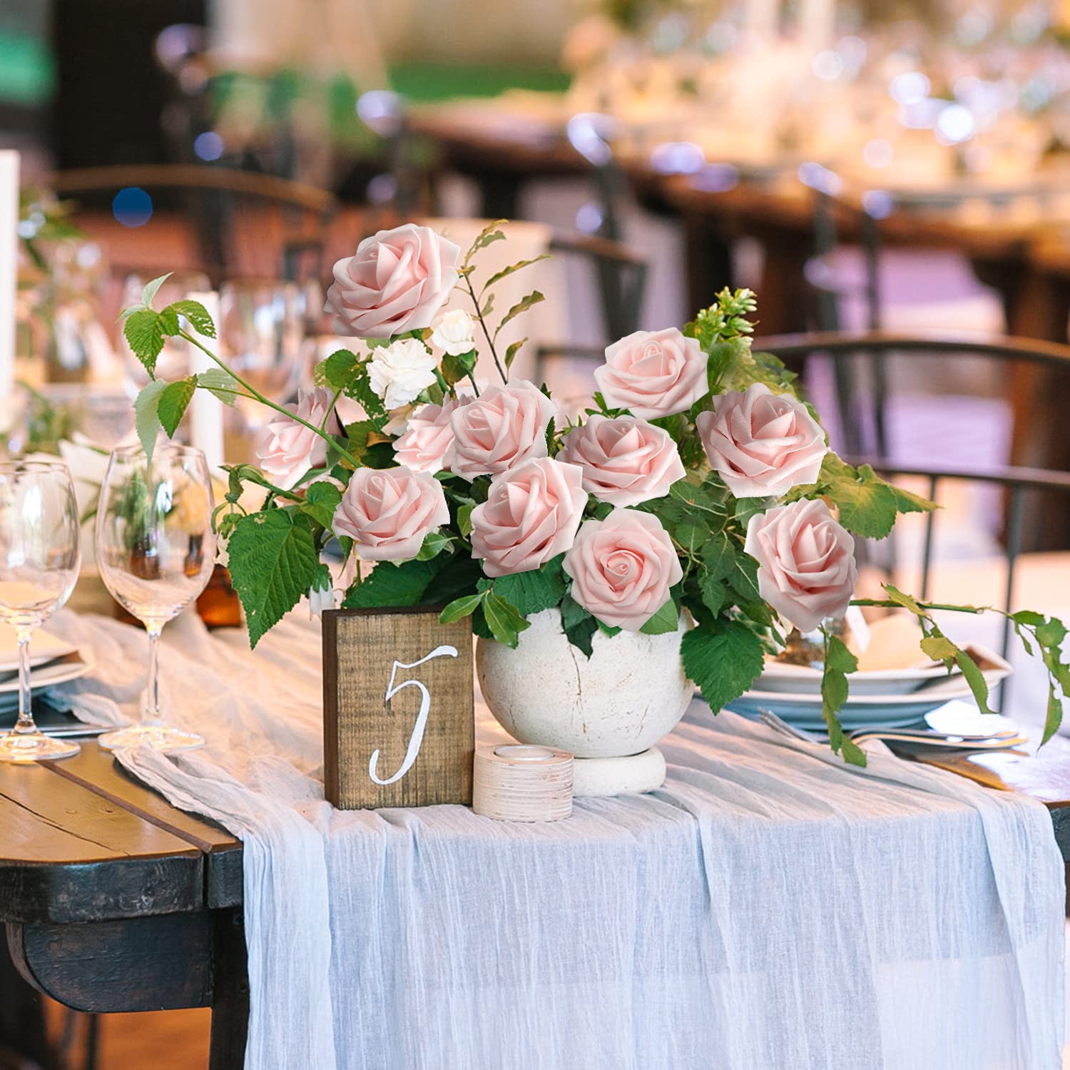 Artificial Flowers Realistic Roses, 100Pcs Real Looking Fake Roses With Stem For Diy Wedding Bouquets Centerpieces Bridal Shower Party Home Romantic Decorations (Light Pink)