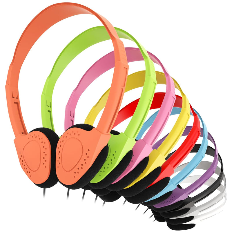 10 Pack Multi Color Kid'S Wired On Ear Headphones, Individually Bagged, Dispos