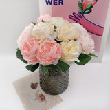3 Corlors Artificial Peony Flowers With 2 Satin Ribbons & Greeting Card,12 Heads Real Touch Silk Peonies Bouquet For Wedding Bridal Bouquet, Home Office Table Centerpiece Decor
