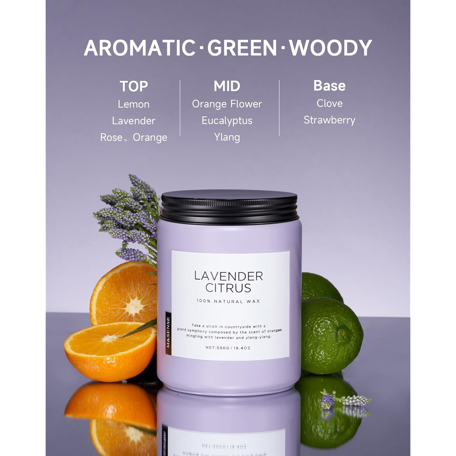 Lavender Citrus Candles, 19.4Oz 110H Burn Time Large Natural Soy Candles For Home Scented, Stress Relief Aromatherapy Gifts For Mom Friends Teacher & Spa, Bath, Yoga