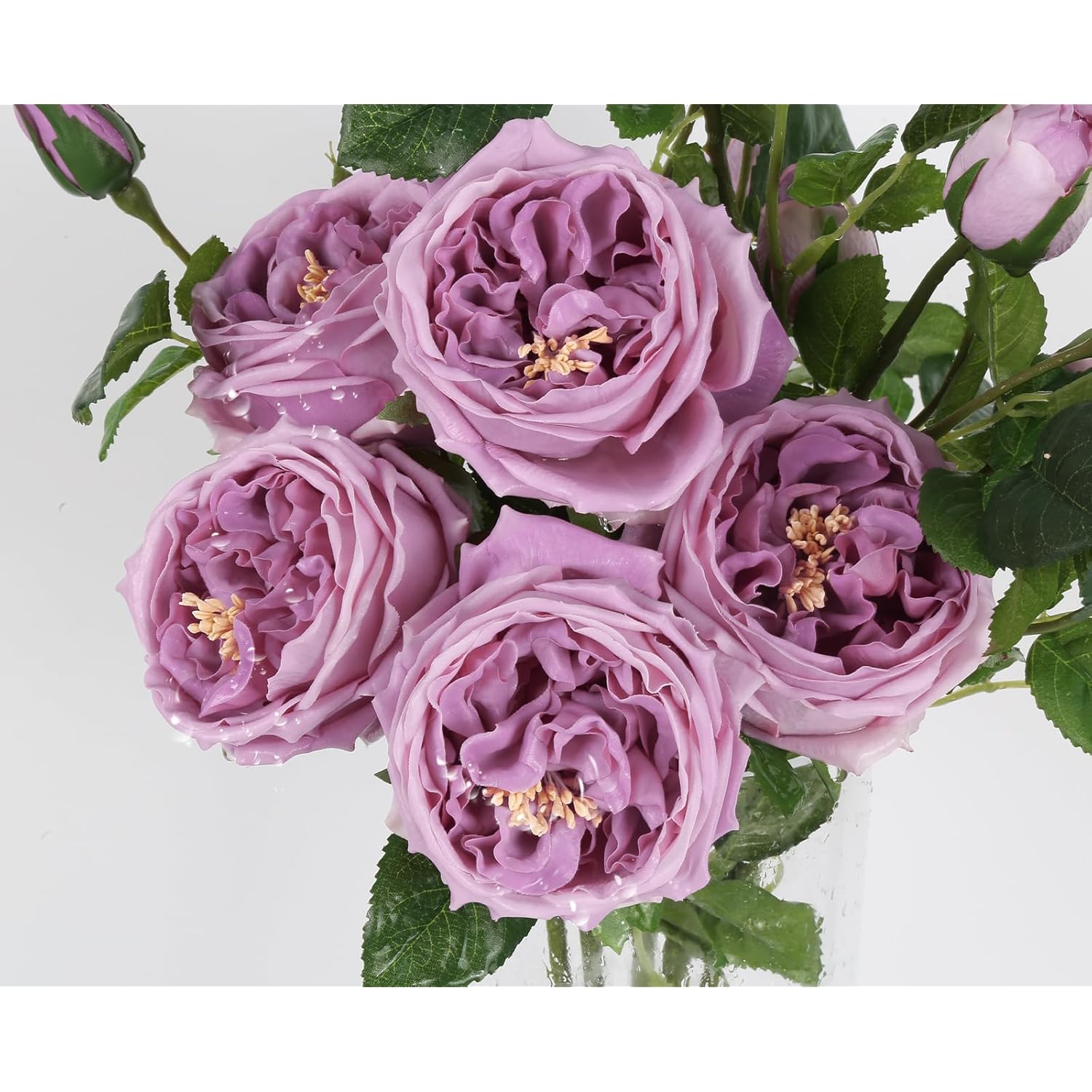 Real Touch Purple Austin Roses Peonies Artificial Flowers 4 Bouquets Latex Fake Peonies With Long Stem Realistic Faux Peonies For Wedding Party Home Table Centerpieces Decor (Deep Purple)
