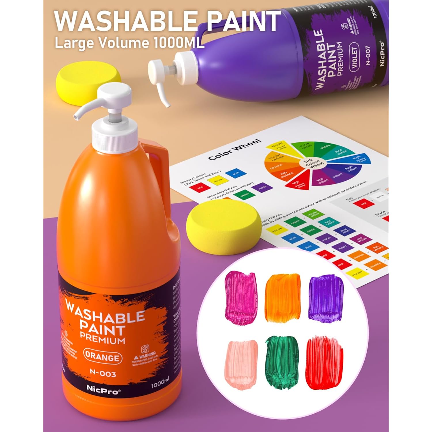 14 Colors Large Washable Paint Set (33.8 Oz, 1000Ml), Acrylic Bulk Paint Supplies Non Toxic Children Tempera Paint For Art, Craft Diy, Poster & Finger Paint, School, Home,Classroom