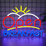 Open Breakfast Neon Sign Dimmable USB Powered LED Wall Decor Light for Restaurants Kitchens