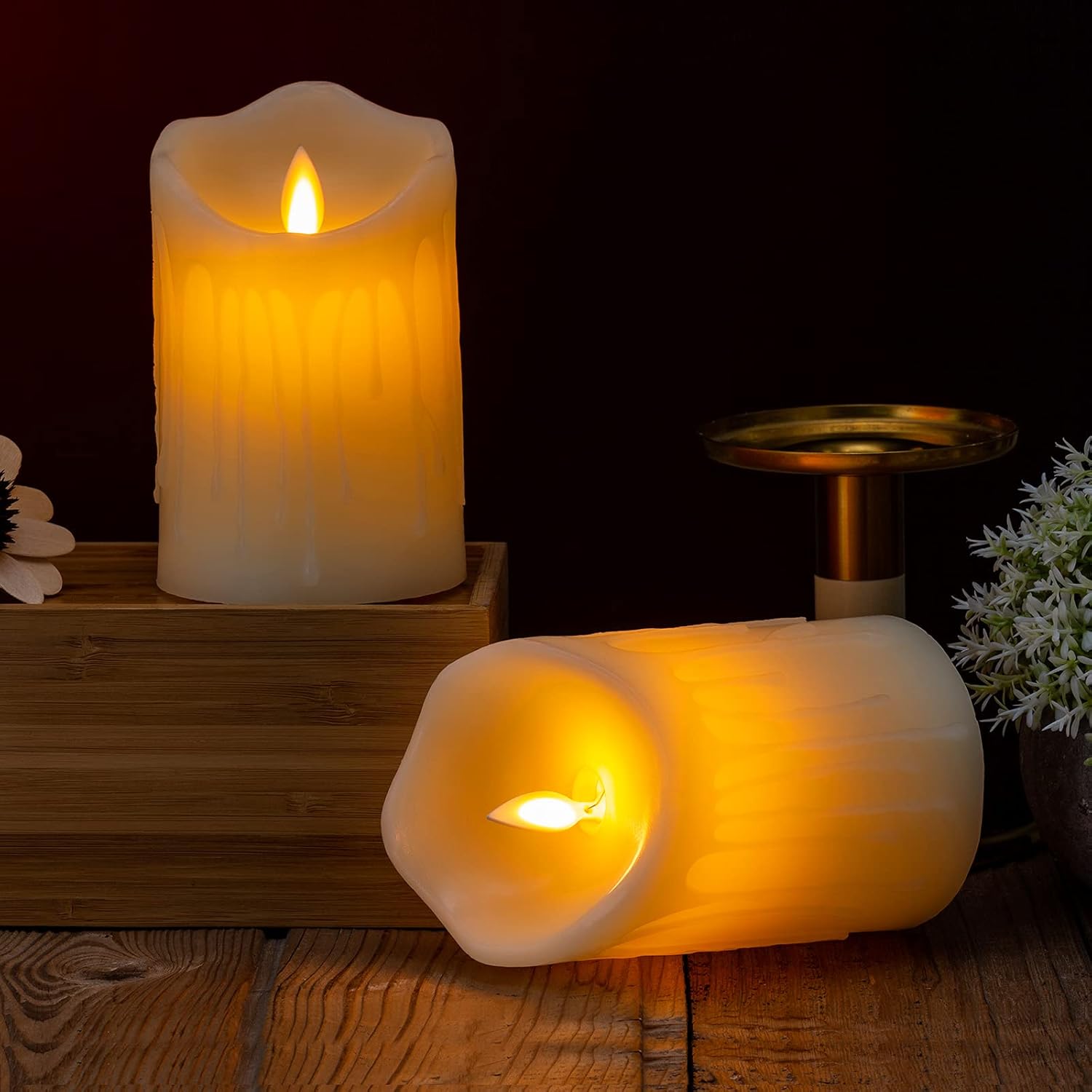 Flameless Candles With 10 Key Remote Timer Flickering Tear Wave Shaped Tealight Real Wax Simulate Dripping Led Candles Battery Operated Safe For Halloween Christmas Indoor Outdoor Decor, 3X5" , 2 Set