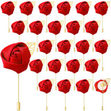 24 Pcs Boutonniere Rose Boutonniere Wedding Buttonholes Pocket For Men Wedding For Prom Party(Red)