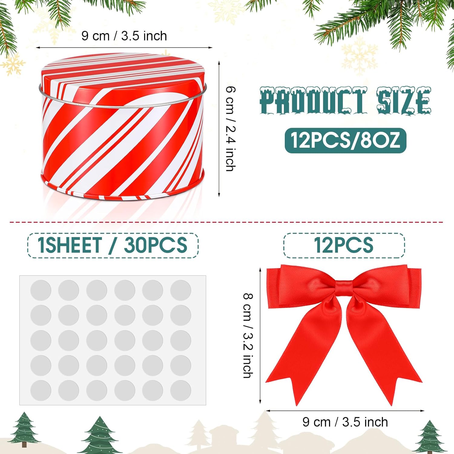 12 Sets Christmas Cookie Tins With Lids Red And White Candy Cane Design Christmas Cookie Tins Xmas Metal Round Box For Gift Giving Decorative Storage Containers Party Holiday Treats Cookie Jars