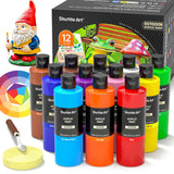 Outdoor Acrylic Paint Set, 12 Colors Waterproof Paint, 8.45Oz/250Ml Large Bottles, Rich Pigmented Bulk Painting Supplies For Artists, Beginners On Rocks, Wood, Wall, Crafts, Garden Statues