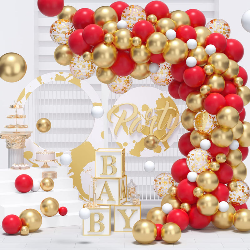 Red Gold Balloon Garland Arch Kit -120Pcs 12/10/5Inch Red And Metallic