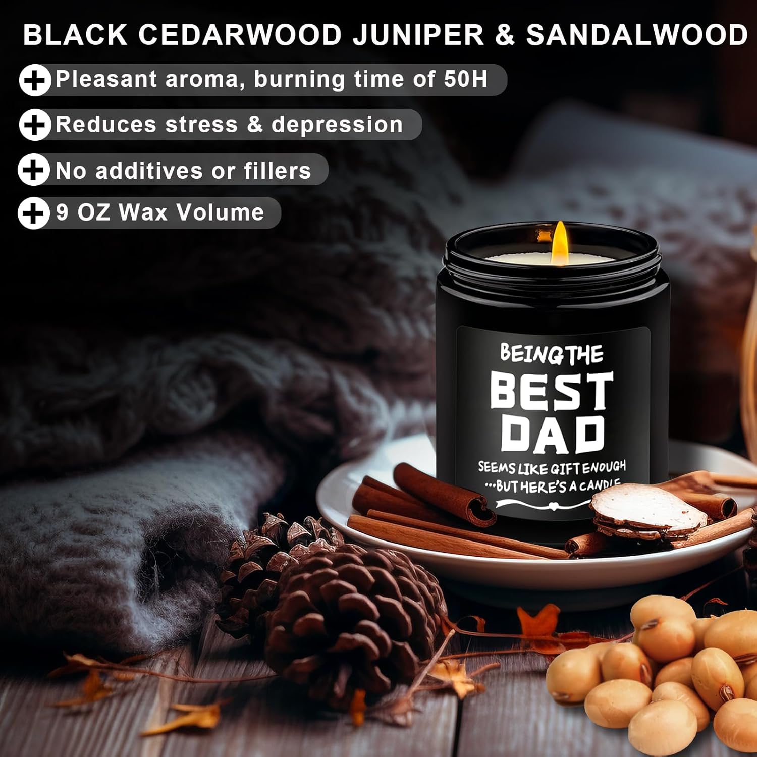 Gifts For Dad From Daughter, Son, Funny Dad Gifts, Birthday Gifts For Dad, Fathers Day And Christmas Gifts For Dad, 9Oz Sandalwood Scented Candle
