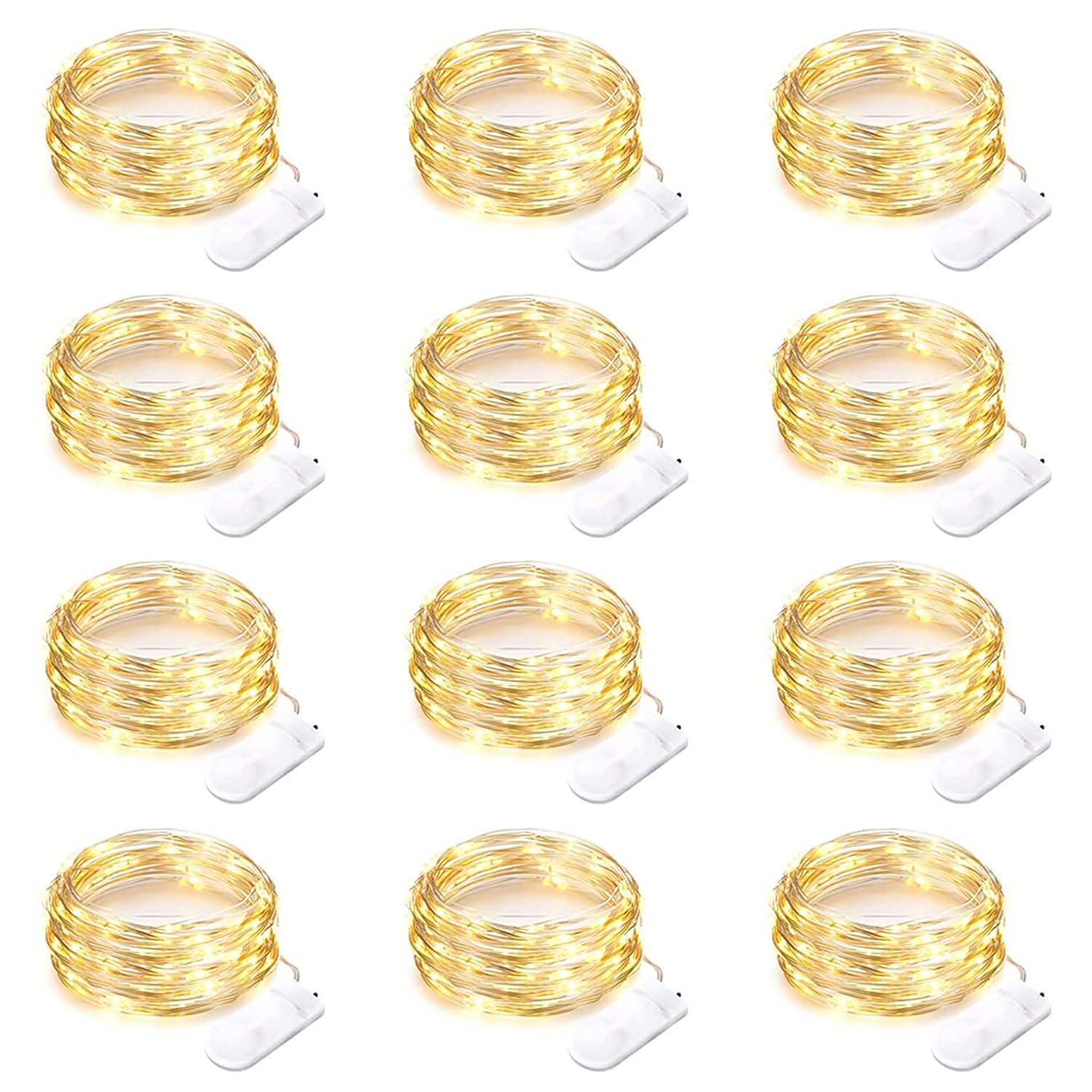12 Pack Battery Operated Fairy String Lights 7 Feet 20 Led Waterproof Silver Wire Firefly Starry Moon Lights For Bedroom