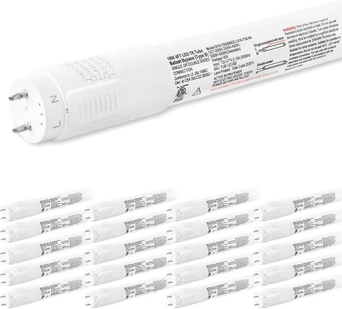 20 Pack 4FT T8 Type B LED Tubes 18W 2400LM 5CCT Selectable Ballast Bypass Lights