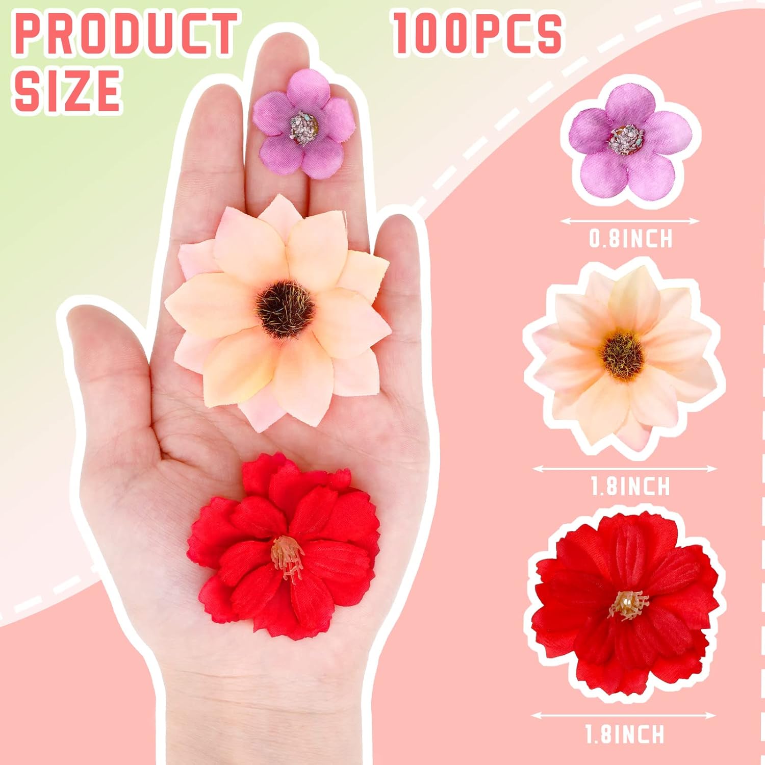 100 Pcs Faux Flower Heads Artificial Flowers Mini Rose Daisy Peony Plum Blossom Flower Fabric Diy Decoration Artificial Daisy Craft For Wedding Home Garland, 4.5 Cm, 2 Cm