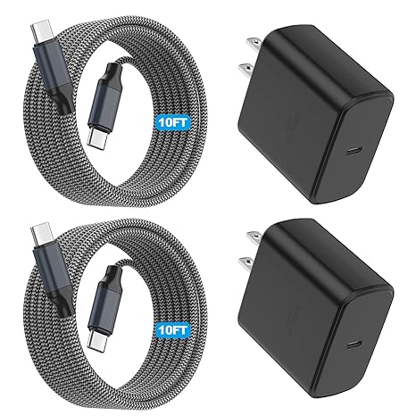 2 Pack 45W USB C Fast Charger with 10FT Type C Cable for Samsung Galaxy iPhone