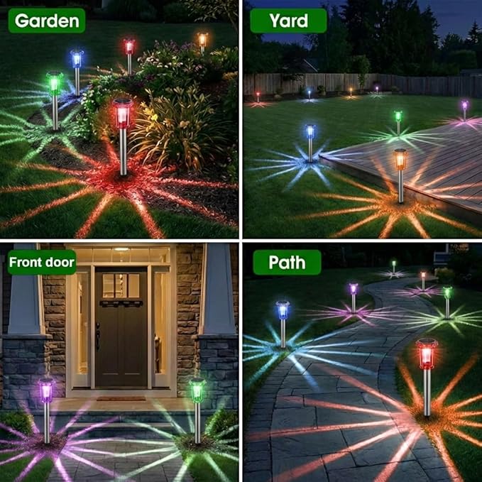 10 Pack Solar Pathway Lights Stainless Steel Waterproof Color Changing Garden Stake Lights
