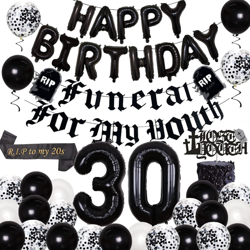 Black 30Th Birthday Decorations For Women With Funeral For My Youth Ba