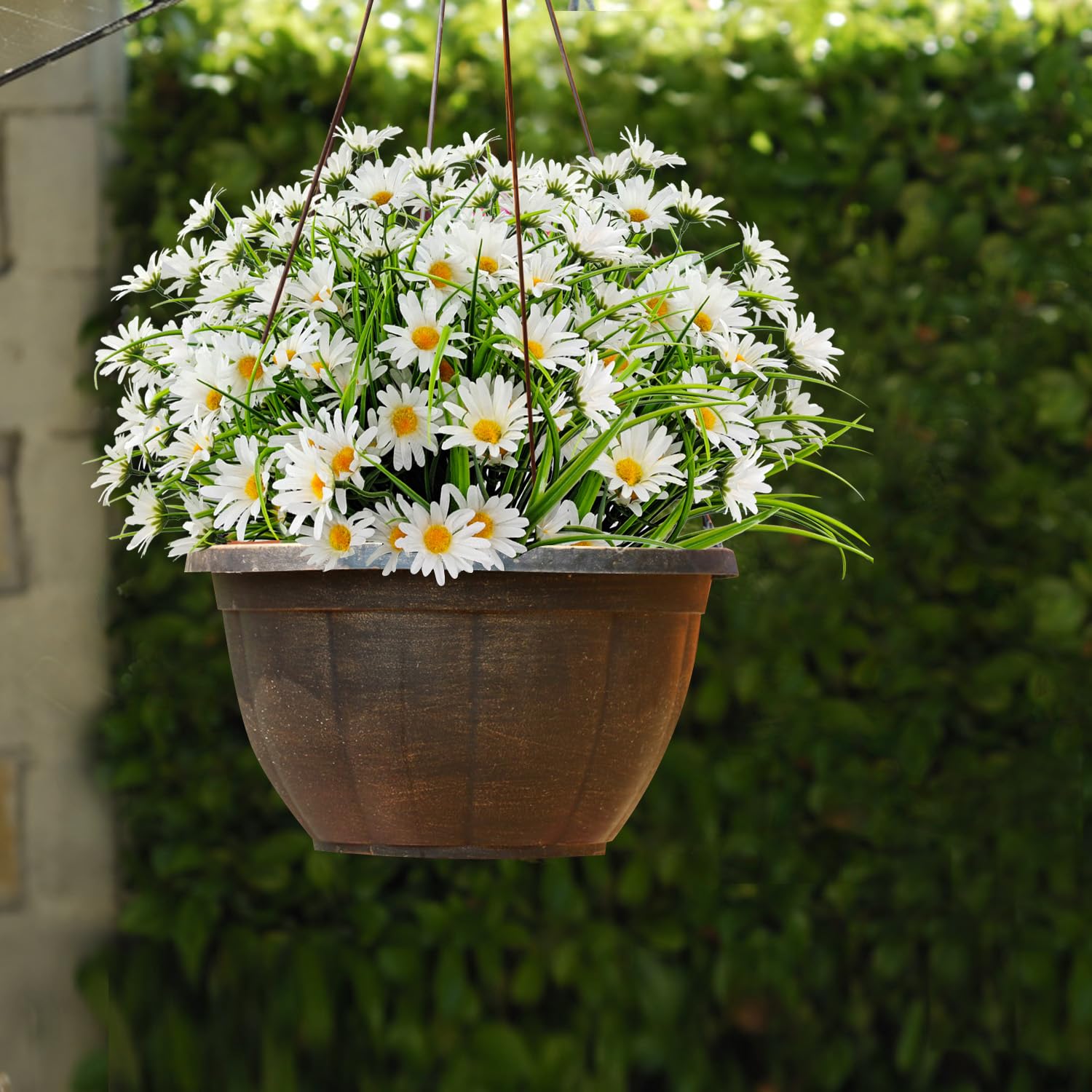 4 Bundles Artificial Silk Daisy Flowers Fake Daisies Plastics Plants Flower Faux Wildflowers Outdoor Uv Resistant For Home Decor Indoor Outside Porch Patio Garden Planters Decoration (White)