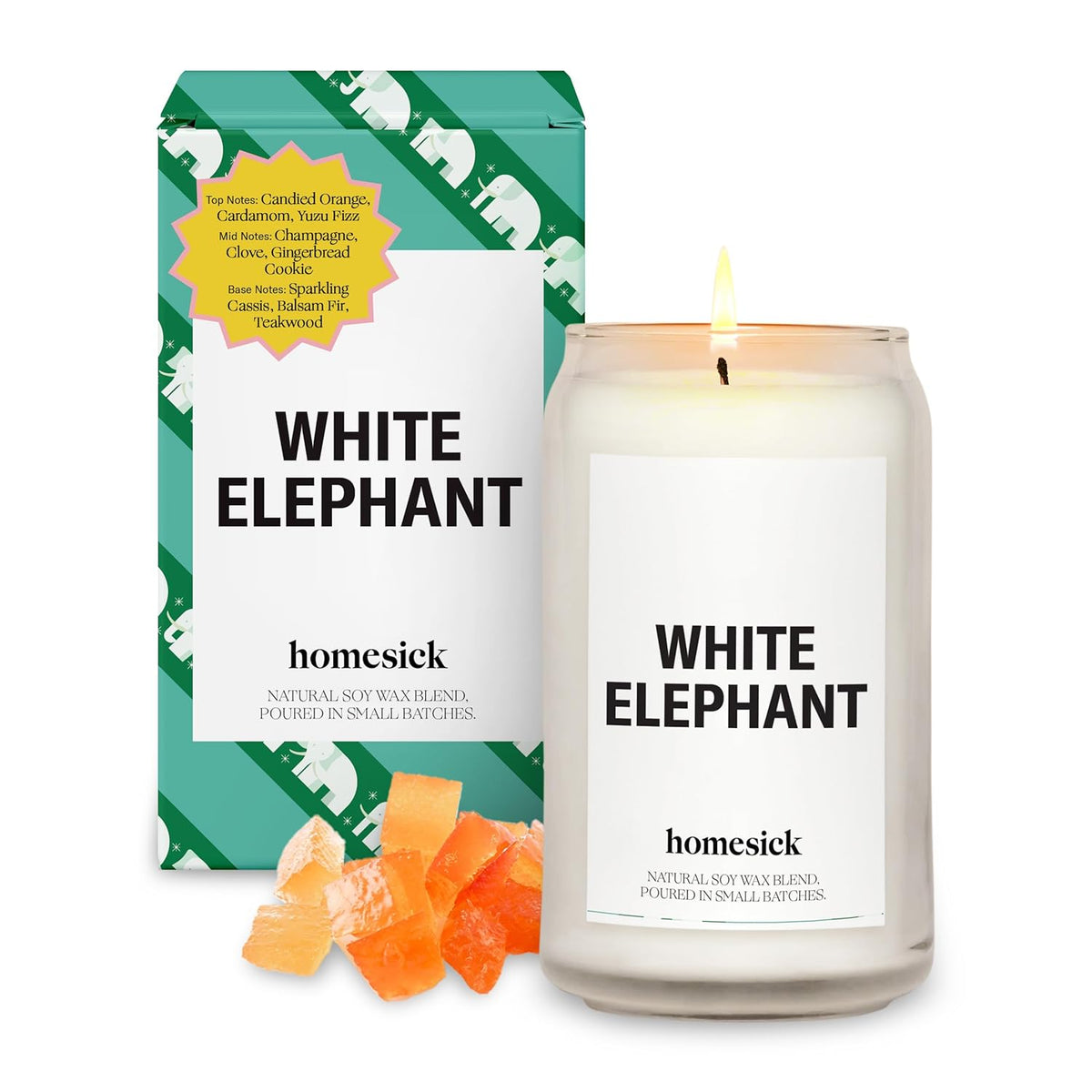 Scented Candles For Home (White Elephant) - 13.75 Oz Long-Lasting Soy Wax Blend Jar Candle Gifts For Women & Men, 60-80 Hours Burn Time - Notes Of Candied Orange, Champagne & Sparkling Cassis