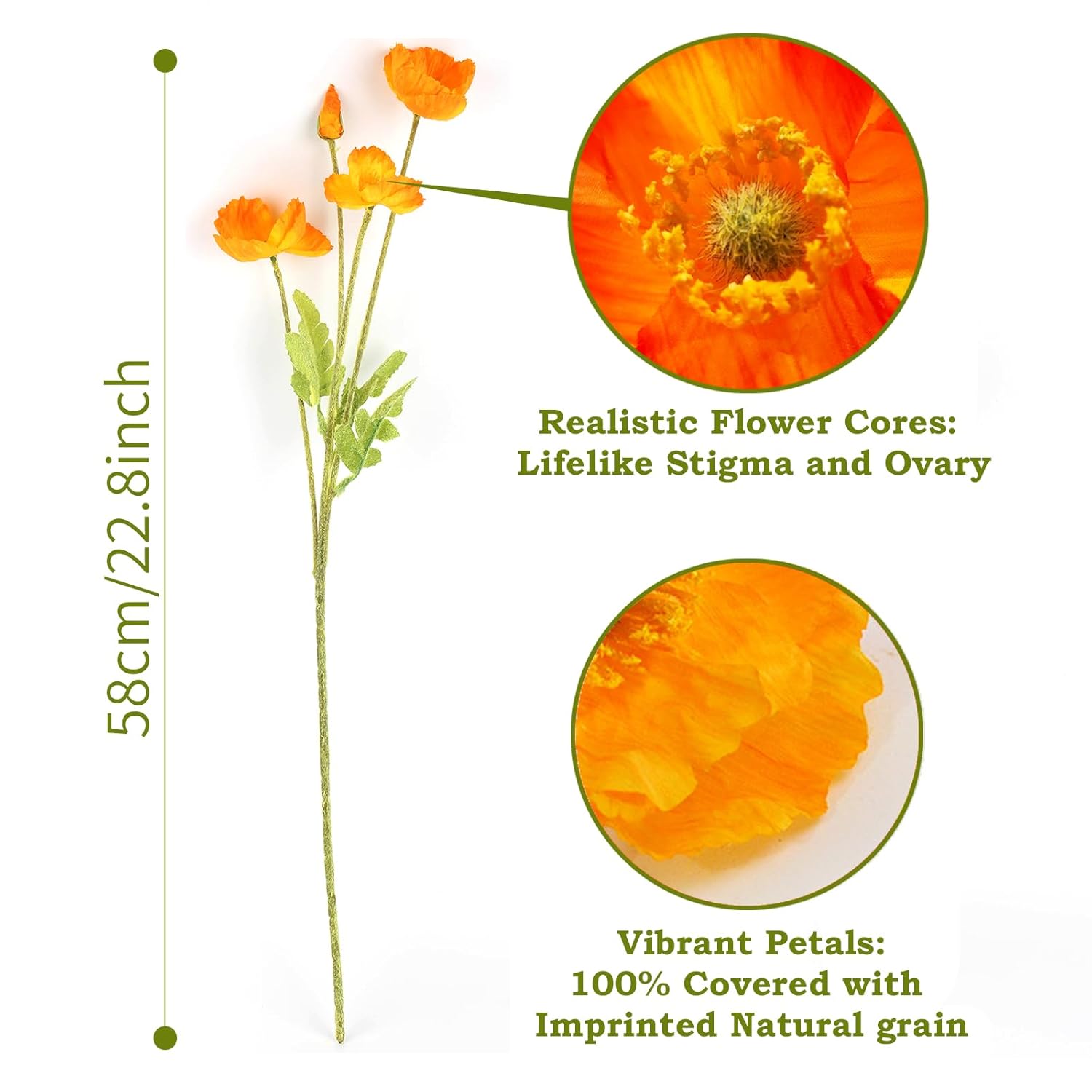 Artificial Poppies, Red And Orange Silk Poppies Artificial Flowers - 15 Blooming California Poppy Flower Artificial Plus 5 Buds For Home Decoration, Rdor5