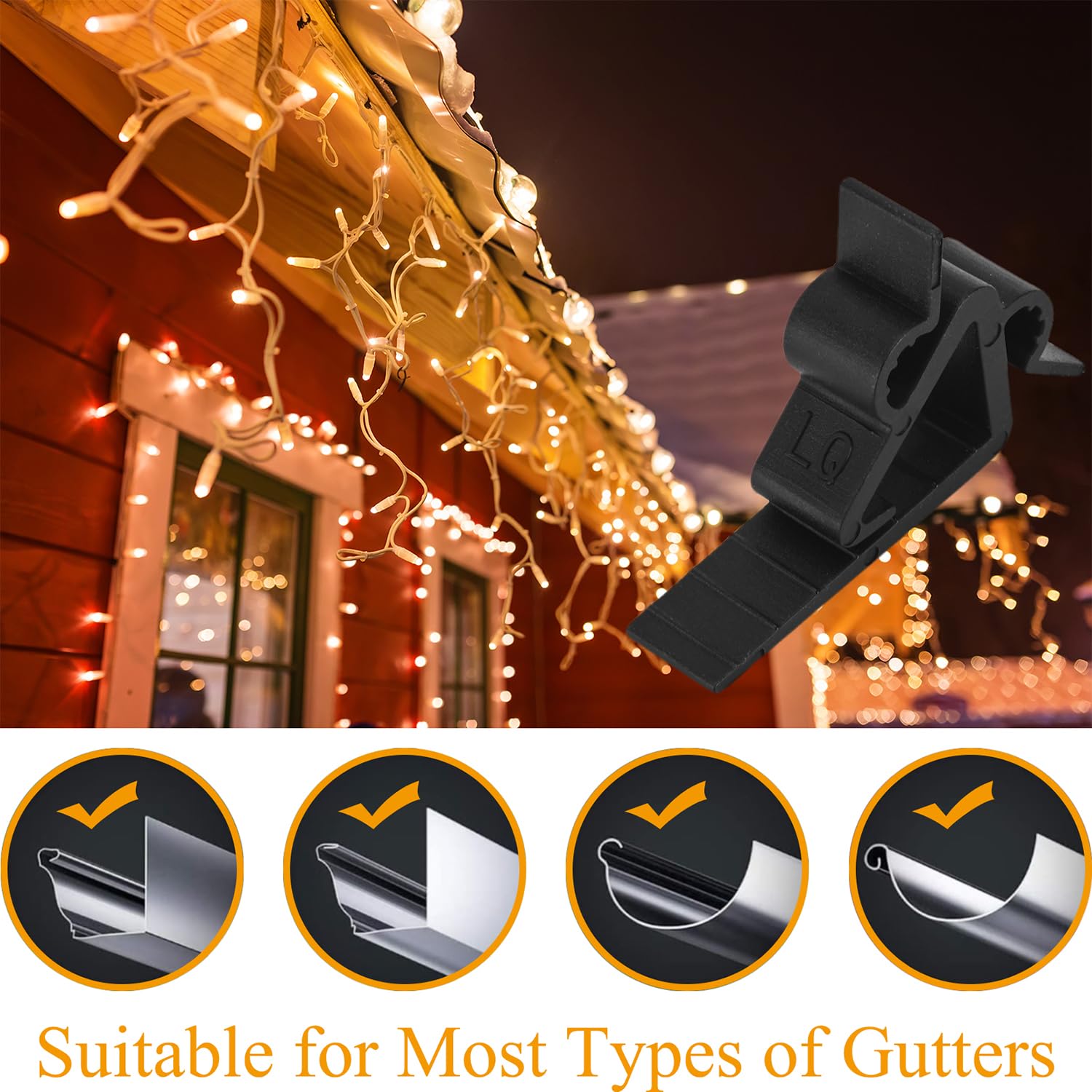Christmas Light Clip Outdoor Gutter Hook 100 Pieces Holiday Hanger Hooks Weatherproof Plastic Mini Clips For Halloween Festival Xmas Decoration String Lights (Black)