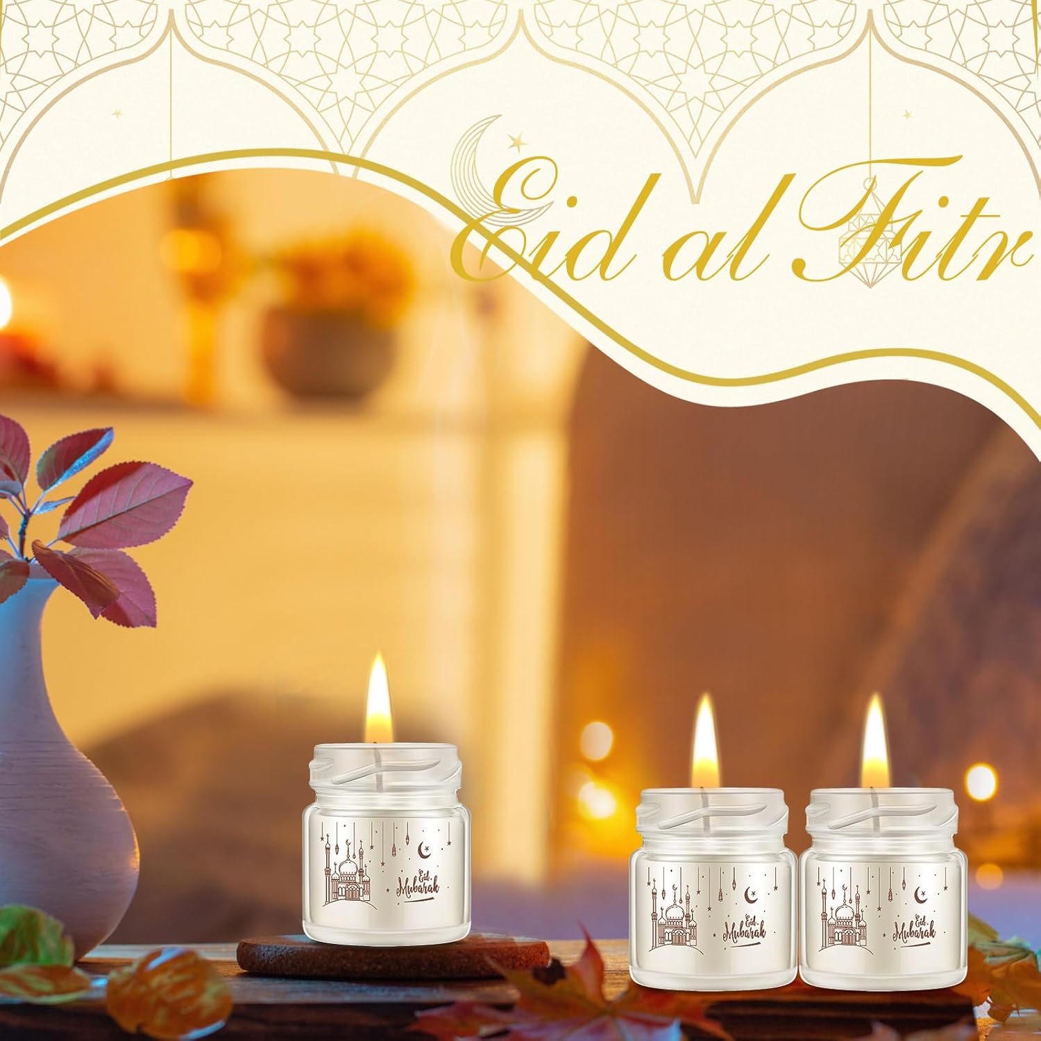 12 Pcs Ramadan Mubarak Scented Soy Candles Lavender Eid Lights Scented Glass Jar Muslim Candles Gift Bulk For Home Islamic Party Favor Happy Eid Festival Decor