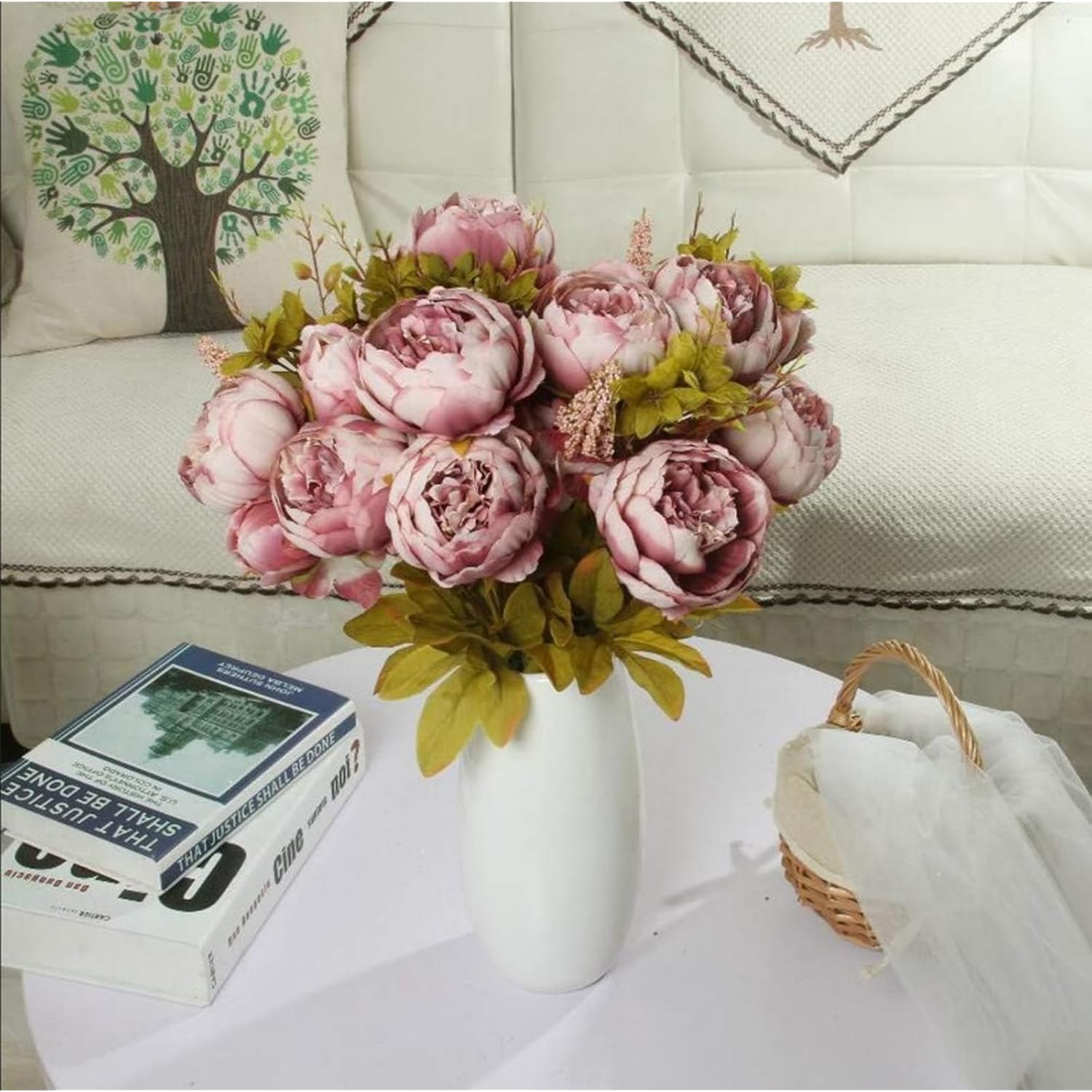 Artificial Peony Flowers 2 Bundles Peony Fake Flowers Faux Silk Peonies With Hydrangea Flower Bouquets For Wedding Home Party Decor Floral Arrangements Table Centerpieces, Cameo Brown X2