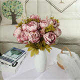 Artificial Peony Flowers 2 Bundles Peony Fake Flowers Faux Silk Peonies With Hydrangea Flower Bouquets For Wedding Home Party Decor Floral Arrangements Table Centerpieces, Cameo Brown X2