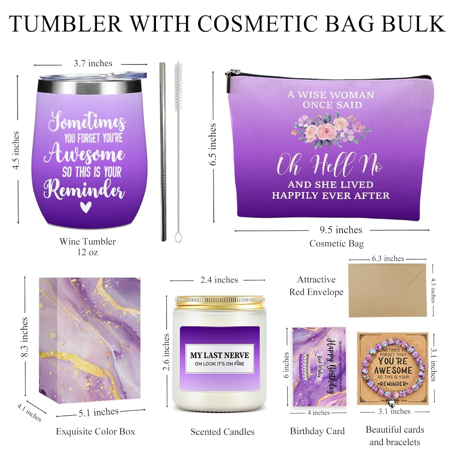 Birthday Gifts For Women Friendship, Funny Best Friend Birthday Gifts For Women Girls Friends Sister Mom Coworker Boss Christmas Wine Tumbler Coffee Mug Makeup Bag Bracelets Scented Candle
