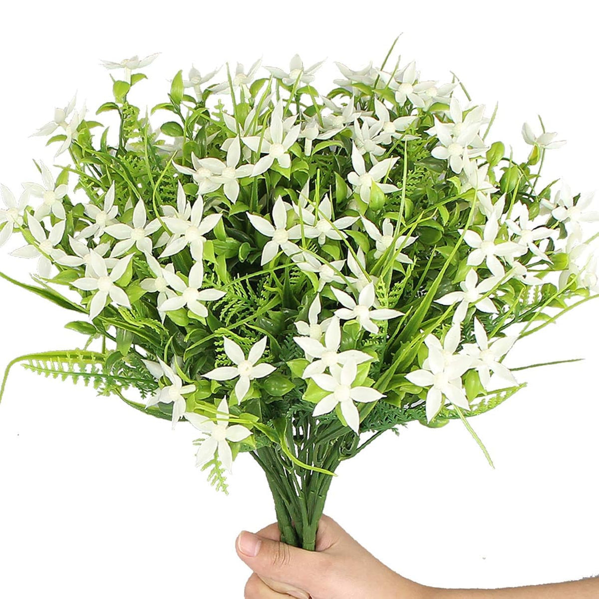 6Pcs Artificial Uv Resistant Flowers Outdoor Fake Plants Flowers Star Jasmine White Greenery Plastic Flowers Farmhouse Plants Shrubs For Hanging Planter Garden Cemetery Grave Kitchen Decor