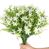 6Pcs Artificial Uv Resistant Flowers Outdoor Fake Plants Flowers Star Jasmine White Greenery Plastic Flowers Farmhouse Plants Shrubs For Hanging Planter Garden Cemetery Grave Kitchen Decor