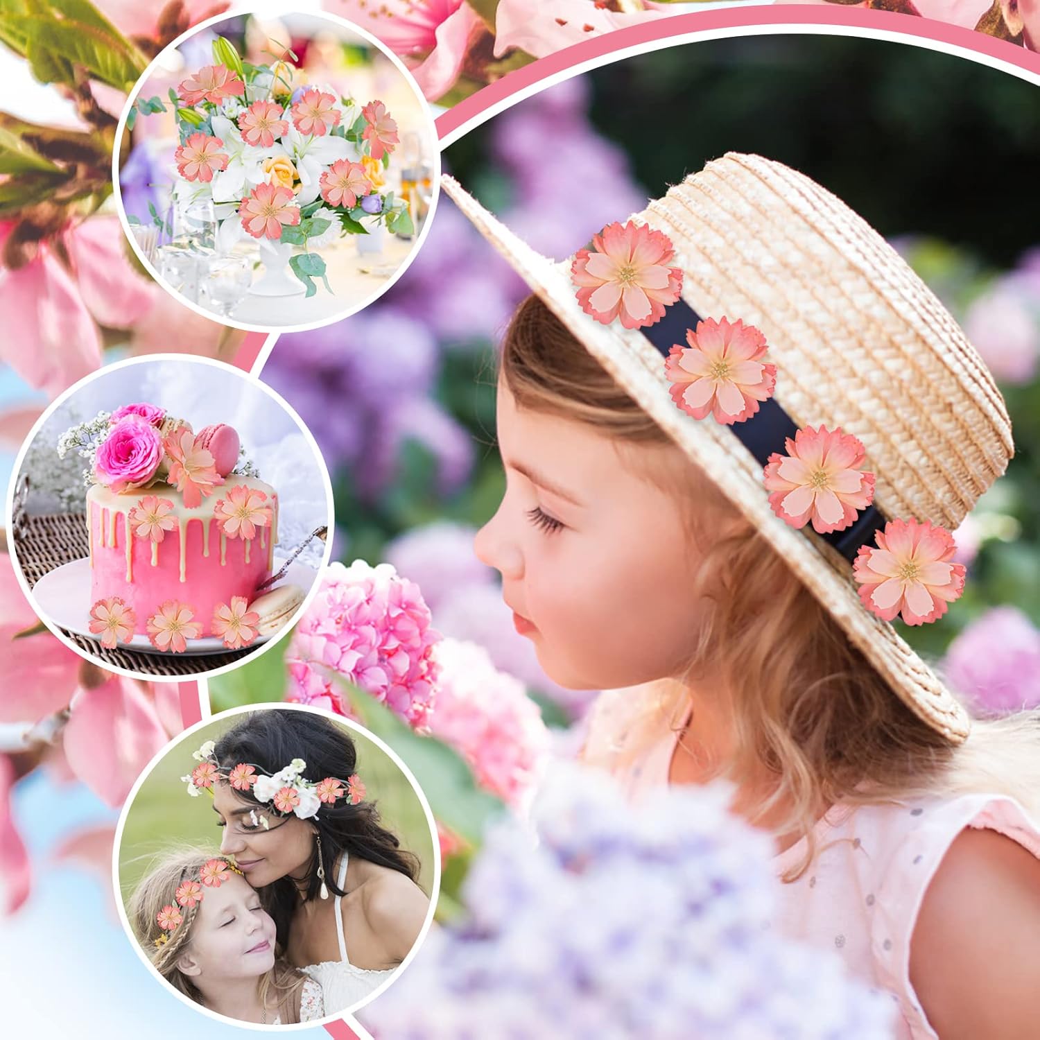 Cherry Blossom Heads,100Pcs Artificial Fake Silk Cherry Blossom Petals Sakura Floral Head Decor For Craft Wedding Party Cap Dress Diy Supply (Orange Pink)