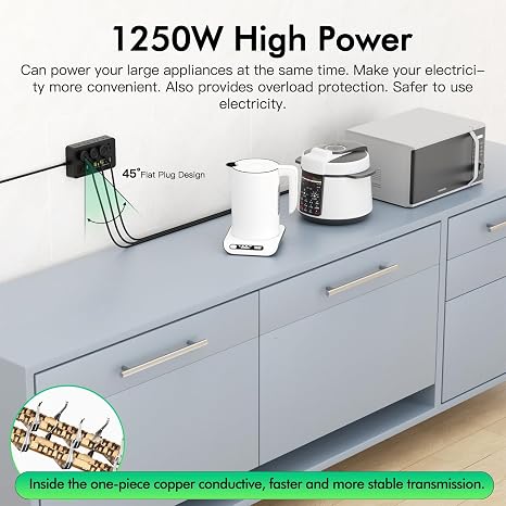 Power Strip with 8 Outlets 3 USB 3 USB C Ports 6 Ft Flat Plug Surge Protector